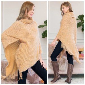 !!! SALE -- KHAKI SOFT FRINGE PONCHO